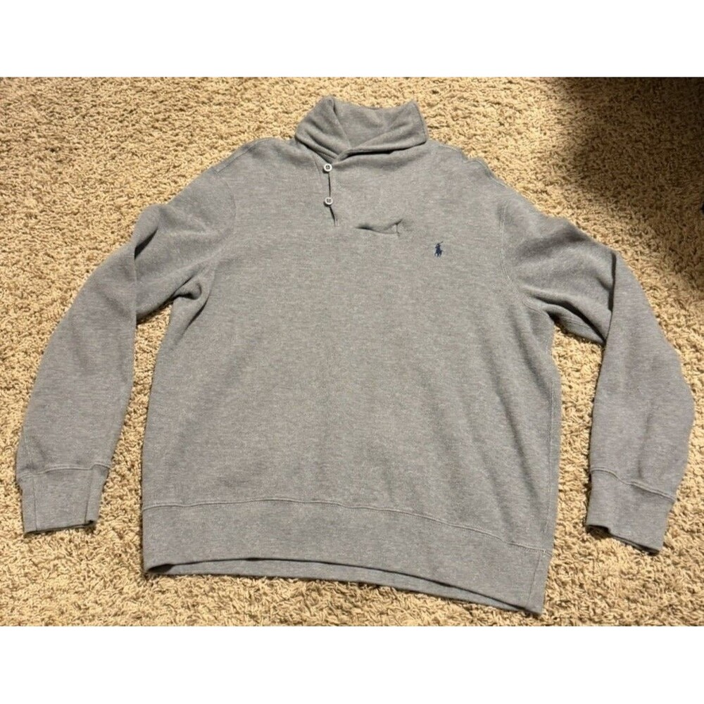 Polo Ralph Lauren Jersey Shawl-Collar Pullover Men’s XXL Gray Cotton Preppy